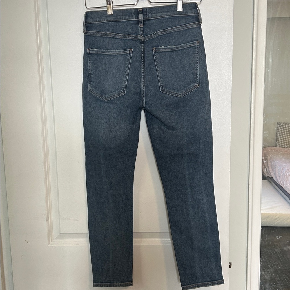 AGOLDE High Rise Ripped Dark Blue Jeans - Picture 5 of 8